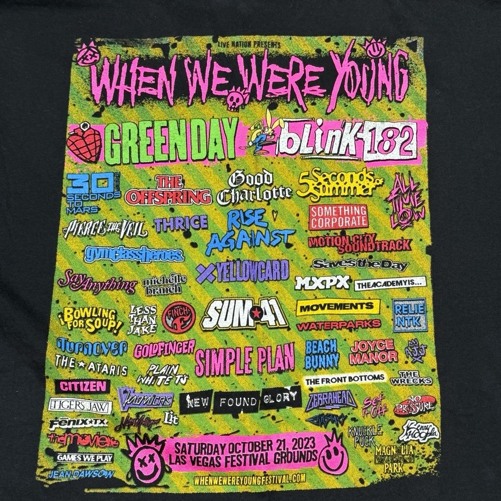 When We Were Young Festival 2023 T-Shirt Green Day Blink-182 Black Tee Men's 2XL - Picture 7 of 10